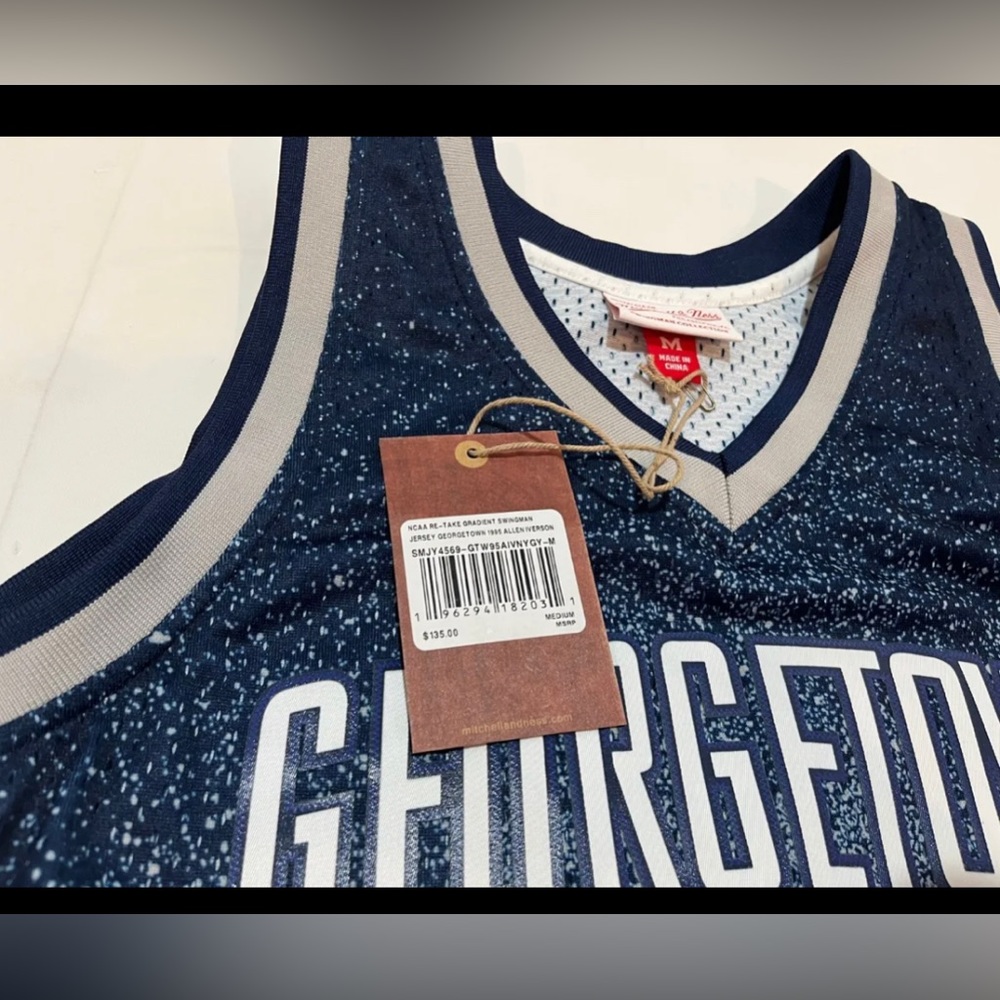 NWT $135.00 MITCHELL & NESS Georgetown Allen Iverson Jersey Gradient Blue - Picture 2 of 3